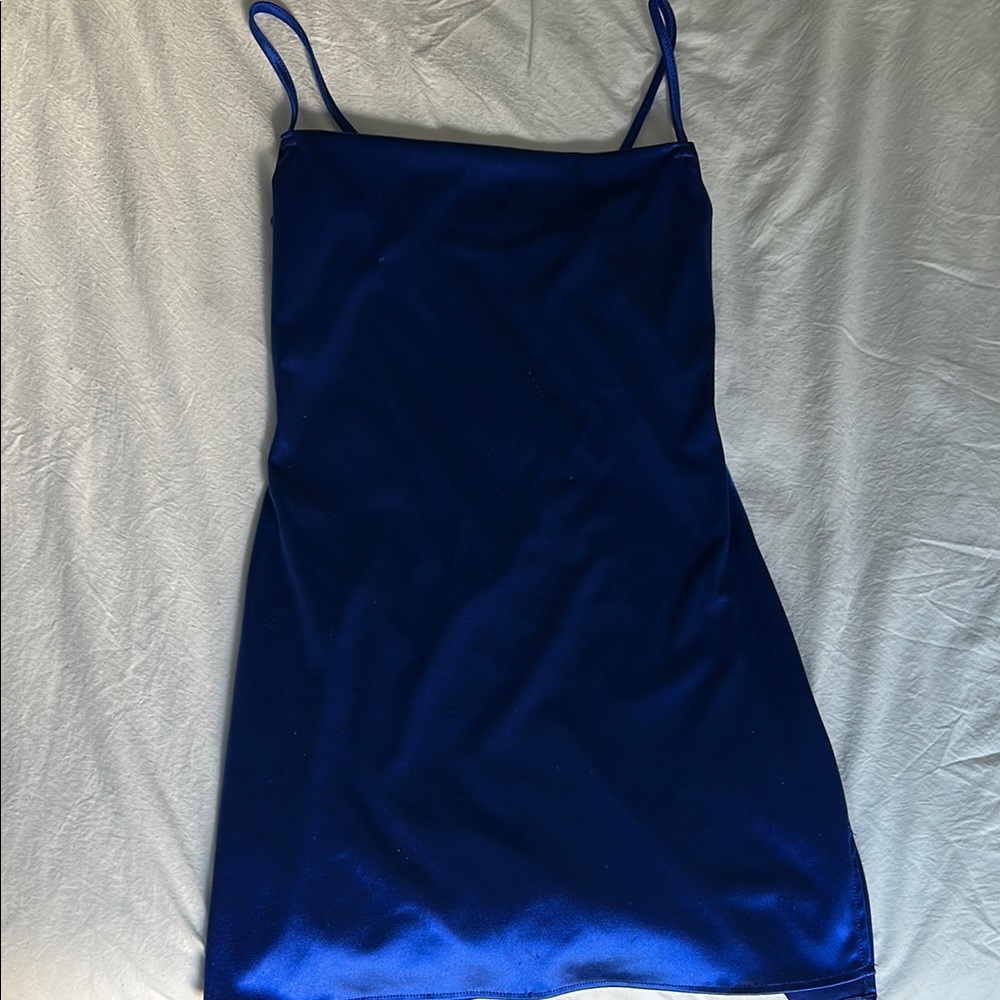 Blue Satin Slip Dress